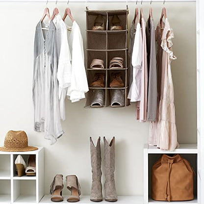 Household Essentials 10 Pocket Hanging Shoe Closet Organizer with Hooks - color: Latte