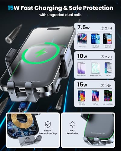 APPS2Car Dual Coil Wireless Car Charger Auto Clamping 15W Cup Holder Phone Wireless Charging Mount Tri-Pivots Height Adjustable Fast Charge for Cars, SUVs & Trucks, for iPhone 12-17, Samsung, etc.