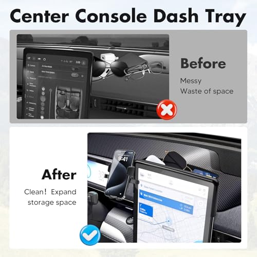FIILINES Phone Holder for Ford Mustang Mach-E 2023-2026 (Fit 15.5" Touch Screen), Phone Mount with Dash Organizer for Mustang Mach-E Accessories, 360 Degree Rotation Dash Mount Cell-Phone Holder - size: For Mustang Mach-E 2023-2026