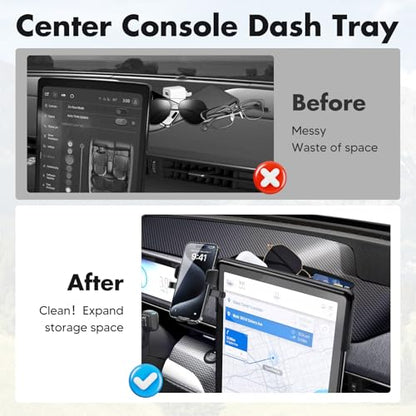FIILINES Phone Holder for Ford Mustang Mach-E 2023-2026 (Fit 15.5" Touch Screen), Phone Mount with Dash Organizer for Mustang Mach-E Accessories, 360 Degree Rotation Dash Mount Cell-Phone Holder - size: For Mustang Mach-E 2023-2026
