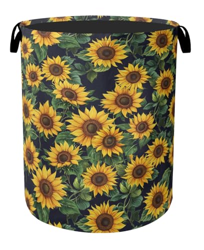 Sunflower Laundry Basket with Handles - Extra Large Foldable Hamper for Bathroom/Laundry/Bedroom/Dorm, Washable Fabric Storage Bin - color: Sunflower