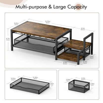 K Cup Holder, 2-Tier Coffee Pod Holder for 48 Pods, K Cup Drawer Organizer with Sliding Storage Drawer, Coffee Bar Station Organizer for Countertop, Space Saving, Home & Office, Brown - size: 22.3"×9.5"×6.7"