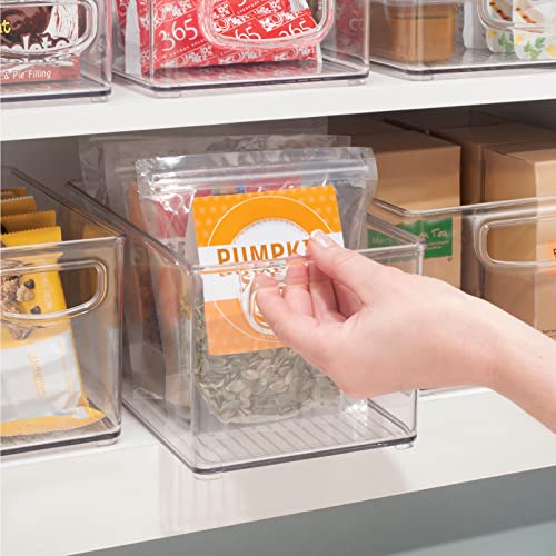 mDesign Plastic Stackable Kitchen Organizer - Storage Bin with Handles for Refrigerator, Freezer, Cabinet, and Pantry Shelves Organization - Food Container - Clear