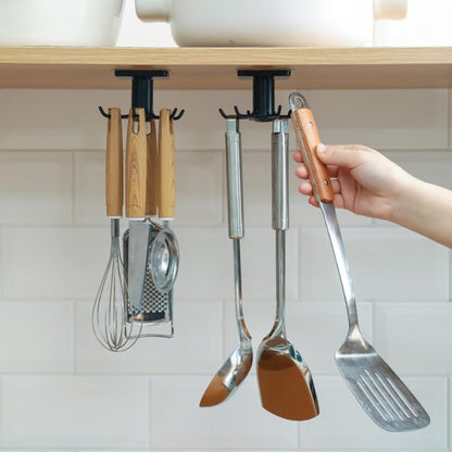 Rotatable 6-Hook Wall Mounted Organizer Rack for Kitchen and Bathroom Punch-Free Installation Space-Saving Holder for Utensils and Accessories on Smooth Surfaces