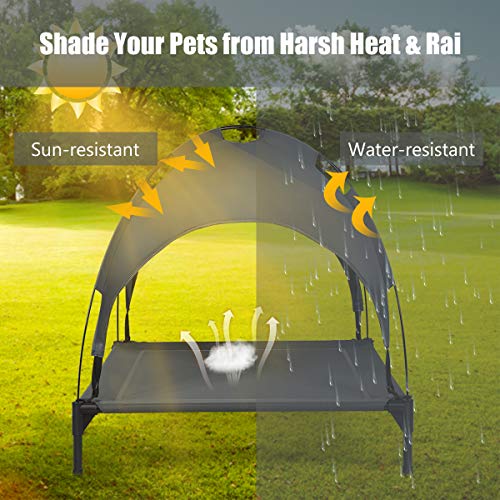 Giantex Elevated Dog Bed with Removable Canopy, Portable Raised Pet Cot Cooling Dog Bed for Camping Beach Lawn, Keep Dogs Cats Cool in Summer, Breathable Fabric Steel Frame, Easy Assembly - size: L (35.5'' x 32'' x 32'')
