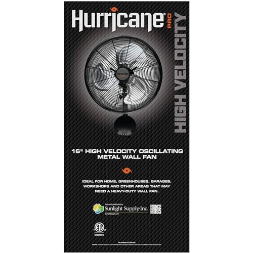 Hurricane 16" High Velocity Pro Oscillating Metal Wall Mount Fan w/ 3 Speeds, Black - Corded Electric Air Cooling Unit w/Powerful 2400 CFM Airflow for Home, Garage, Gym, Workshop & Greenhouse - style: 16" High Velocity