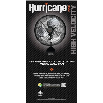 Hurricane 16" High Velocity Pro Oscillating Metal Wall Mount Fan w/ 3 Speeds, Black - Corded Electric Air Cooling Unit w/Powerful 2400 CFM Airflow for Home, Garage, Gym, Workshop & Greenhouse - style: 16" High Velocity