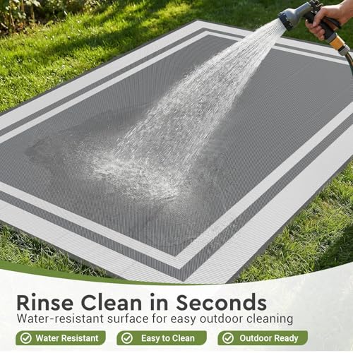 Mattitude Outdoor Rug Reversible Portable Plastic Straw Camping Rugs for Outside RV,Large Waterproof Outdoor Area Rugs for Patio,Deck,Porch,Balcony(5'x 8',White&Gray) - size: 5' x 8' (Rectangular)