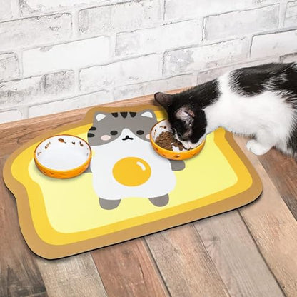 Yellow Cat Food & Water Mats - Absorbent Pet Feeding Placemats, 17.7 * 12 inch - color: Egg, size: Small