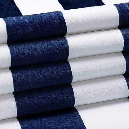 HENBAY Cotton Oversized Beach Towel - Large 70 x 35 Inch Pool Towel, Navy Blue Striped Quick Dry Swimming Cabana Towel - color: Navy Blue