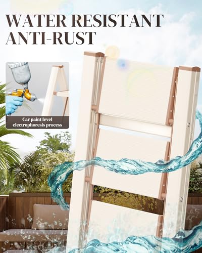 4 Step Ladder, Folding Step Stool with Wider Pedal, Anti-Slip Feet & Non Slip Stripes, Aluminum Sturdy Material, 300Lbs Capacity, Elegant Look of Cream Chocolate Better Matches Your Home - color: Cream Chocolate, size: 4 Step