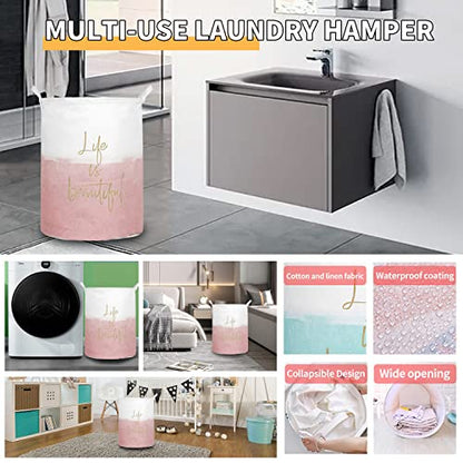 Merdes 19.7’’ Waterproof Foldable Laundry Hamper, Dirty Clothes Laundry Basket, Linen Bin Storage Organizer for Toy Collection (Life Pink) - color: Life Pink