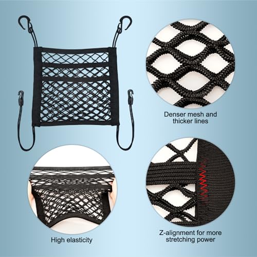 3-Layer Car Mesh Organizer Between Front Seats, 11.8 x 10.6 Inch Car Net Kid Pet Dog Net Barrier with Elastic Storage Pockets for Purses, Tissues, Fits SUV and Van - size: 11.8 x 10.6 Inch