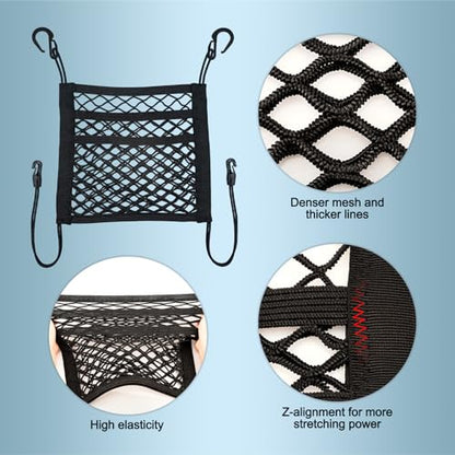 3-Layer Car Mesh Organizer Between Front Seats, 11.8 x 10.6 Inch Car Net Kid Pet Dog Net Barrier with Elastic Storage Pockets for Purses, Tissues, Fits SUV and Van - size: 11.8 x 10.6 Inch