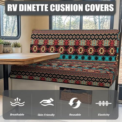 RV Dinette Cushion Covers, Brown Aztec Tribal Pattern Non-Slip Camper Seat Cover Dinette Booth Stretch Sofa Furniture Protector Sofa Slipover for Travel Trailer Couch - color: Brown Aztec Tribal Pattern