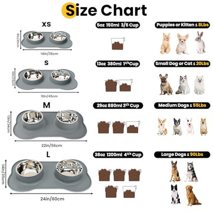 Conlun Dog Bowls with Non-Slip Silicone Mat, Spill Proof Large Food & Water Bowls Set, Easy Clean Dog Food Dish, Dishwasher Safe, Suitable for Dogs Cats Pet Under 90lbs, Large, Grey - color: Grey, size: Large-38oz