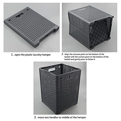 Kekow 1-Pack 42 L Plastic Collapsible Laundry Basket, Gray | Folding Laundry Hamper