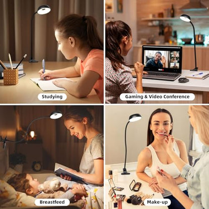 LiFMIRA Reading Light for Beds Headboards, Clip on Light LED Reading Book Light with Clamp Eye-Friendly Desk Lamp 3 Color Modes & 10 Brightness Flexible Reading Lights for Books in Bed Bedside Black - color: Black