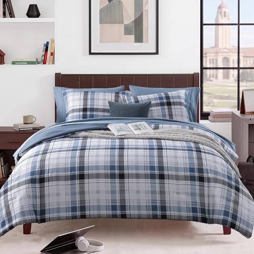 MaiRêve Full Size Plaid Comforter Set Lake Blue, Classic 7 Pieces Farmhouse Bedding Set, All Season Lightweight Bed in A Bag with Sheets, Pillowcases & Shams - color: Lake Blue, size: Full
