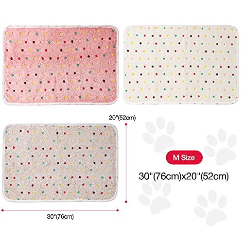 Dono 1 Pack 3 Dog Blankets, Soft Fluffy Fleece Pet Blanket Warm Sleep Mat Paw Print Design Puppy Kitten Throw Blanket Doggy Mat, Blanket for Dogs - color: White/Light Coffee/Pink, size: Medium(30*20")