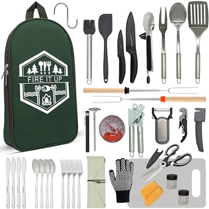 BOMKI Grilling and Camping Cooking Utensils Set for The Outdoors BBQ - Camping Utensil Set Kitchen Set Cookware Accessories Glamping Essentials Camp Stuff Camp Cooking Set (Green Pro) - style: Green Pro