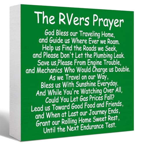 Camping Decor Funny Camping Sign Rustic The RVers Prayer Wood Block Sign Home RV Camper Decor,Green Camper Decorations Accessories for Inside,Camping Gifts - color: Green