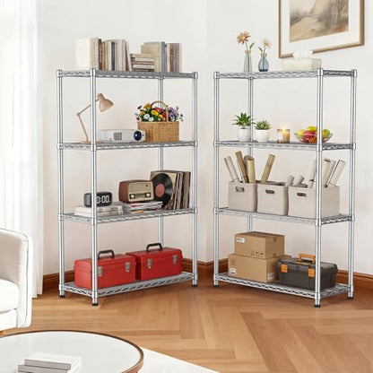 Heavy Duty Storage Rack Garage Shelving 4 Tier Metal Wire Shelving Unit Adjustable Wire Rack Storage Shelves 2200LBS Organizer Standing Metal Shelf for Warehouse Laundry Basement 14"Dx36"Wx59.05"H - size: 4-Tier-Silver[13.98"D x 36"W x 59.05"H]