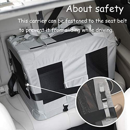 Extra Large Cat Carrier Soft Sided, Portable Small Dog Carrier for 2 Cats, 24"x16.5"x16" Car Travel Folding Comfortable Design with Bowl, Grey - color: Grey