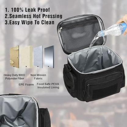 ATRIPACK Lunch Box for Men, Tactical Lunch Bag MOLLE Webbing Leakproof Insulated Large Lunch Cooler Women Adult Meal with Adjustable Shoulder Strap Durable Lunch Pail(Black) - color: Black, size: Medium