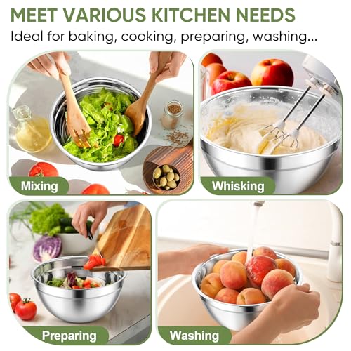 TeamFar Mixing Bowls, 3PCS Stainless Steel Serving Salad Bowls with Lids & 3 Graters, For Kitchen Mixing/Baking/Storing/Prepping, Visible & Airtight, Easy Clean - 4.5/3 / 1.5 QT, Khaki - color: Khaki, style: Transparent Airtight Lids