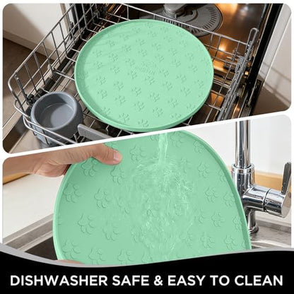 Comtim Waterproof Dog Food Mat - 2 Pack Silicone Pet Food Mat Dog Food Bowl Mats Cat Water Mats Eating Tray, Non-Slip Pet Placemat with Lip for Messy Drinkers to Protect Floor,Mocha Green 11" - color: Mocha Green