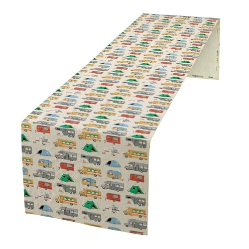 RV Table Runner Camper Colorful Campers RV Tents Country Nature Decor for Indoor Outdoor Party Dinner Festival Rustic Farmhouse Holiday Home Kitchen Dining Room, 13x36in - color: Camping-colorful, size: 13x36in