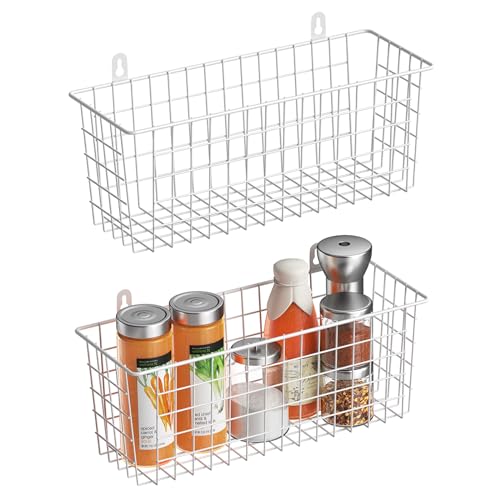 MaraFansie [Extra Large Wire Basket 2-Pack Hanging Wall Organizer Cabinet Storage Basket Wall Mounted Shelves Rustic Farmhouse Decor for Home Kitchen Bathroom, White - color: White-2 Pack, size: 2-Pack