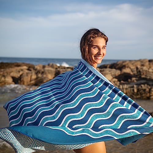 Elite Trend Microfiber Beach Towel for Adults with Bag - Extra Large 78x35 inch Lightweight Sand Free Quick Dry Towel for Travel, Swimming, Yoga, Camping - color: Blue Sea, style: Extra Large 78x35"