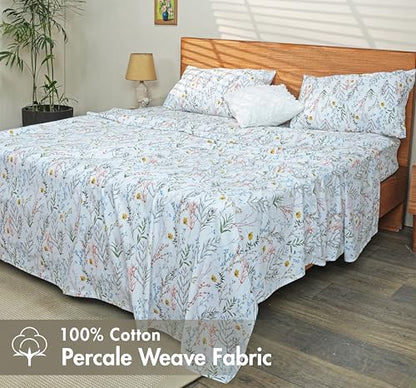 RUVANTI 100% Cotton Percale Sheets Queen Size, Aroma | Crisp Cooling for Hot Sleepers, Deep Pocket 16", Soft Breathable & Durable, Hotel-Style 4 Piece Set - color: Aroma, size: Queen