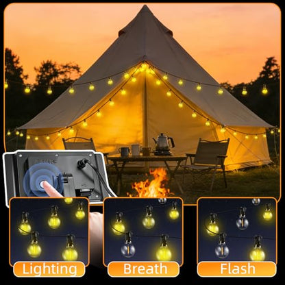 Solar Lights Outdoor Waterproof: G40 10M 33FT Shatterproof Bulbs Patio Lights - Solar Powered 3 Light Modes Solar Light - Camping Backyard Garden Deck Outside Yard - size: 33FT