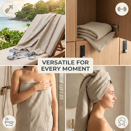 Pure 100% Linen Bath Towel - 30x60-inch Lightweight Travel Towel - Linen Beach Towel Waffle Weave Quick Dry Hair Towel - Thin Towels for Bathroom - color: Natural Linen, size: Bath Towel