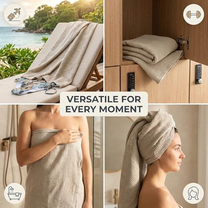Pure 100% Linen Bath Towel - 30x60-inch Lightweight Travel Towel - Linen Beach Towel Waffle Weave Quick Dry Hair Towel - Thin Towels for Bathroom - color: Natural Linen, size: Bath Towel