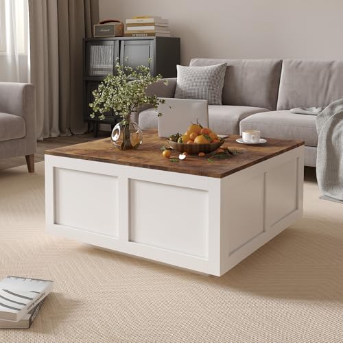 HedoAjim Lift Top Coffee Table with Storage, 31.5" Square White Coffee Table with Large Hidden Storage, Wood Living Room Table Center Table for Living Room Dining Reception Room - color: Brown