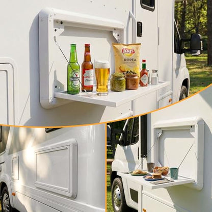 RV Folding Table Wall Mount, 21.3 x 17.7 Inch Aluminum Alloy Fold Down Picnic Work Table Kit for Campervan, Motorhome, Travel Trailer and Truck Camper, Exterior/Interior Use