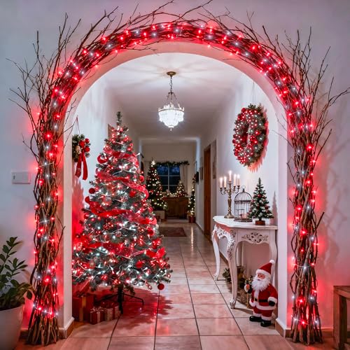 JMEXSUSS 2 Pack Red and White Battery Christmas Lights, Each 33ft 100 LED Battery Powered String Lights with Remote for Tree Patio Yard House Party Birthday Outside - color: Red&White, size: 2*100LED