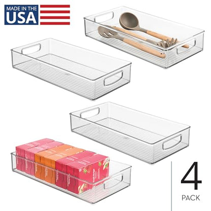 iDesign Stackable Clear Plastic Extra Long Pantry Organizers, 4-Pack | Cabinet Storage Bins, For Kitchen - size: 16 x 8 x 3, style: Pack of 4