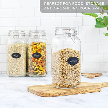 JoyJolt Airtight Glass Jars with Lids Set of 3. 78oz Glass Jar with Lid and 6 Silicone Seals! Large Glass Food Storage Containers. Square Mason Jar, Candy Jar, Flour Jar, Pasta Containers for Pantry