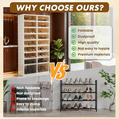 9 Tiers-36 Pairs Folding Shoe Rack Organizer Cabinet with Doors, Large Plastic Collapsible Shoes Shelf, Foldable Shoe Storage Boxes Cabinet, Easy Assembly Shoe Rack For Entryway (9 Tiers-36 Pairs) - size: 9 Tiers-36 Pairs