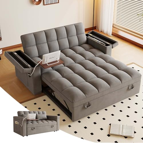 65" Foldable RV Love Seat Sofa, Modern Velvet Pull Out Couch with Table Board and UAB, Convertible Love Seat Sofa Bed with Adjustable Back and Pillow for Living Room, Small Spaces(Dark Gray, 2 Seat) - color: Dark Gray, size: 2 Seat