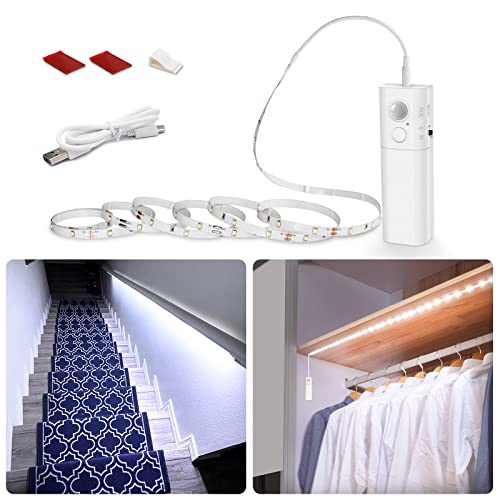 WOBANE LED Closet Light Motion Activated, Battery Powered LED Strip, Stick-on Anywhere Homelife Motion Sensor LED Lighting, Rechargeable Night Light for Closet Hallway Stairway 6.56ft, 6000K White - color: White, size: 6.56ft White