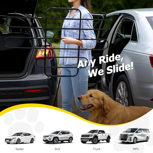 Universal Fit Dog Barrier for SUV,Sedan,Truck,Front/Back Seat,Elastic 5 Ropes&Steel Hooks Firmly Fixed,42.5"–62"Width Adjustable,Dog Car Barrier Follow the Seat Movement,Durable Matte Paint - size: Adjustable