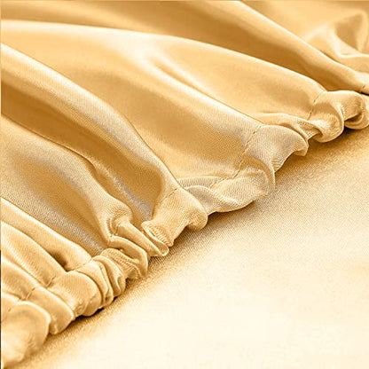 Homiest 3pcs Satin Sheets Set Luxury Silky Satin Bedding Set with Deep Pocket, 1 Fitted Sheet + 1 Flat Sheet + 1 Pillowcase (Twin Size, Gold) - color: Gold, size: Deep pocket - Twin size