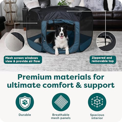 FurHaven Soft-Sided Dog & Cat Playpen, Portable Foldable Indoor & Outdoor Pet Playpen with Mesh Windows & Zippered Door, Navy, Extra Large