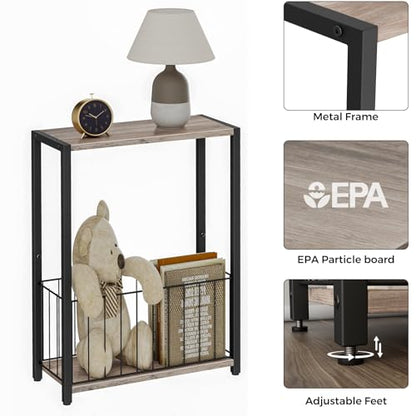 Homleke Narrow Side Tables Set of 2 with Magazine Holder, Skinny End Tables Perfect for Small Spaces, Space-Saving Design for Living Room, Bedroom, or Office, 7.1" D x 16.9" W x 23.6" H, Greige - color: Greige - Standard